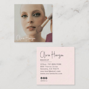 Tarjeta De Visita Cuadrada Maquillaje fotográfico de escritura negra rosa son