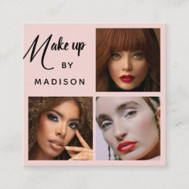 Tarjeta De Visita Cuadrada Maquillaje Moderno en Negro y Letra 3 Fotos