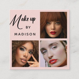 Tarjeta De Visita Cuadrada Maquillaje Moderno en Negro y Letra 3 Fotos