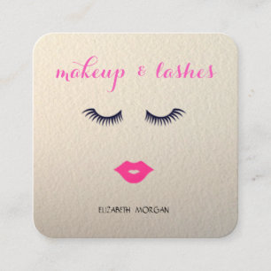 Tarjeta De Visita Cuadrada Maquillaje Moderno y Elegante, Labios, Pestañas