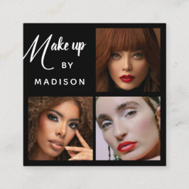 Tarjeta De Visita Cuadrada Maquillaje Moderno y Negrita Blanco Script 3 Fotos
