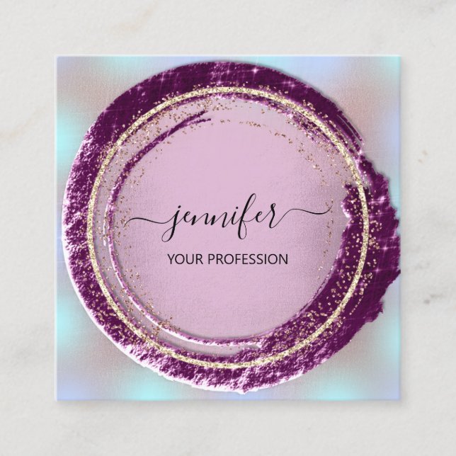 Tarjeta De Visita Cuadrada Maquillaje profesional Oro Azul Morado Moderno (Anverso)