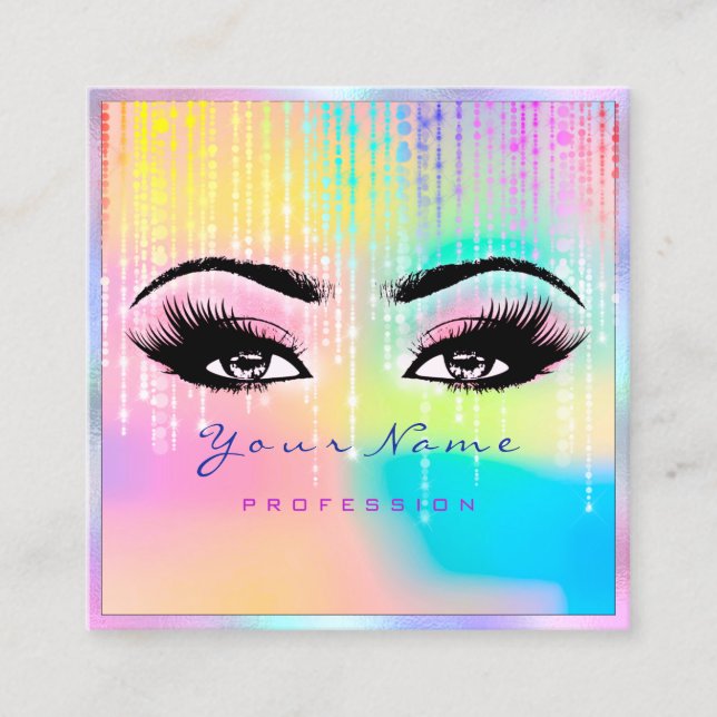 Tarjeta De Visita Cuadrada Maquillaje Rainbow Profesional Eyeash Holograph Pi (Anverso)