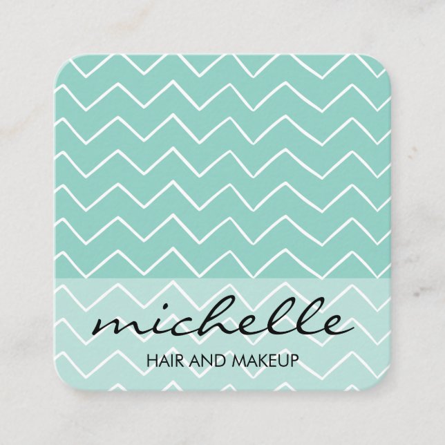 Tarjeta De Visita Cuadrada Maquillaje y patrón de cheurón elegante (Anverso)