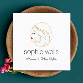 Tarjeta De Visita Cuadrada Maquillaje y peluquería estilista, Chica de Lash