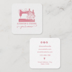 Tarjeta De Visita Cuadrada Máquina de coser rosa de costurera
