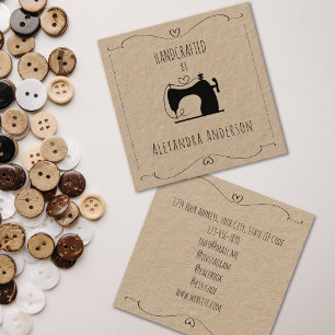 Tarjeta De Visita Cuadrada Máquina de coser vintage simple Kraft a mano