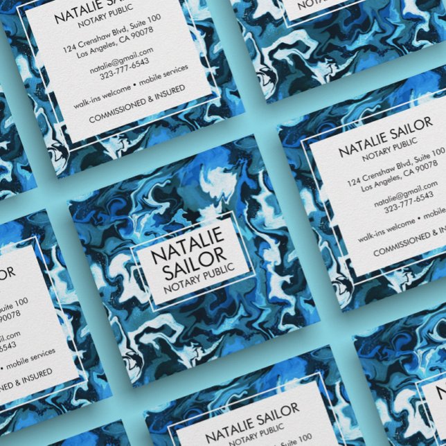 Tarjeta De Visita Cuadrada Marble Azul Único Mínimo Moderno Notario Público (Subido por el creador)