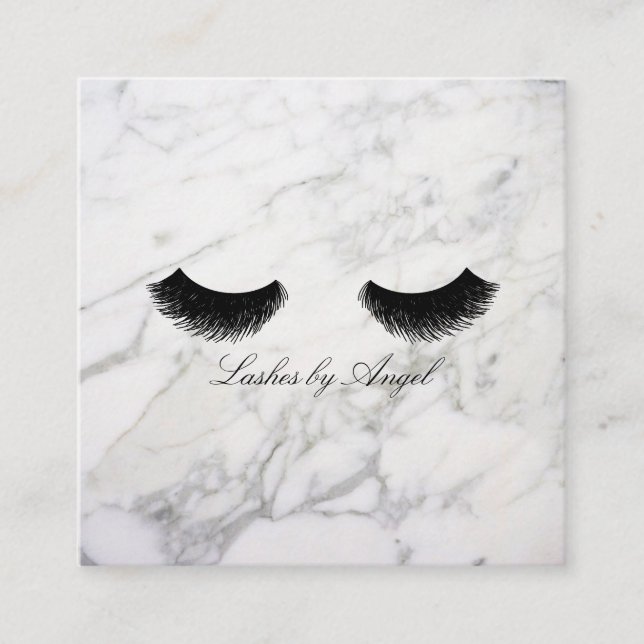 Tarjeta De Visita Cuadrada Marble Black Eyelash Luxury Beauty Card (Anverso)