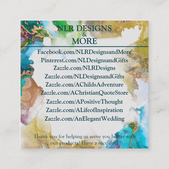 Tarjeta De Visita Cuadrada Marble Gold Blue Purple Multipropósito (Reverso)