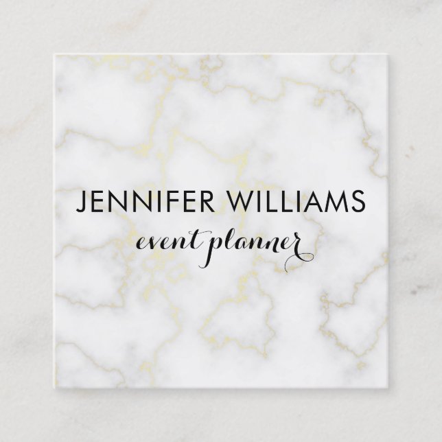 Tarjeta De Visita Cuadrada Marble Look con Faux Gold Accents Business Card (Anverso)