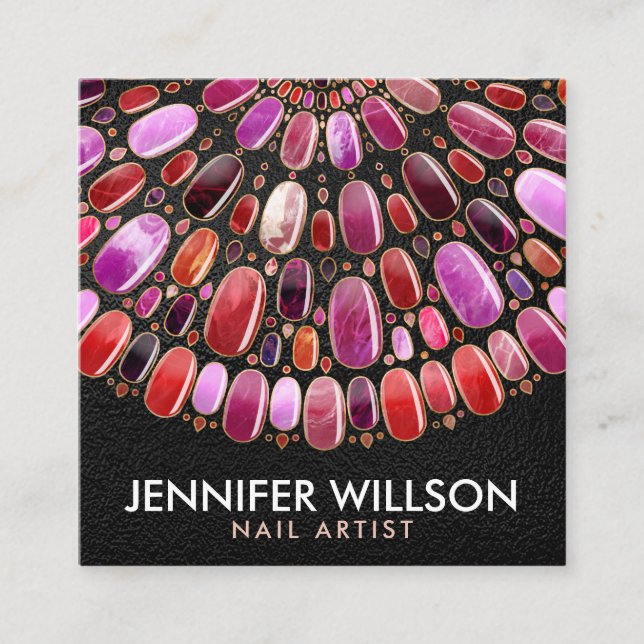 Tarjeta De Visita Cuadrada Marble Nail Art Mandala - Nombramiento  (Anverso)