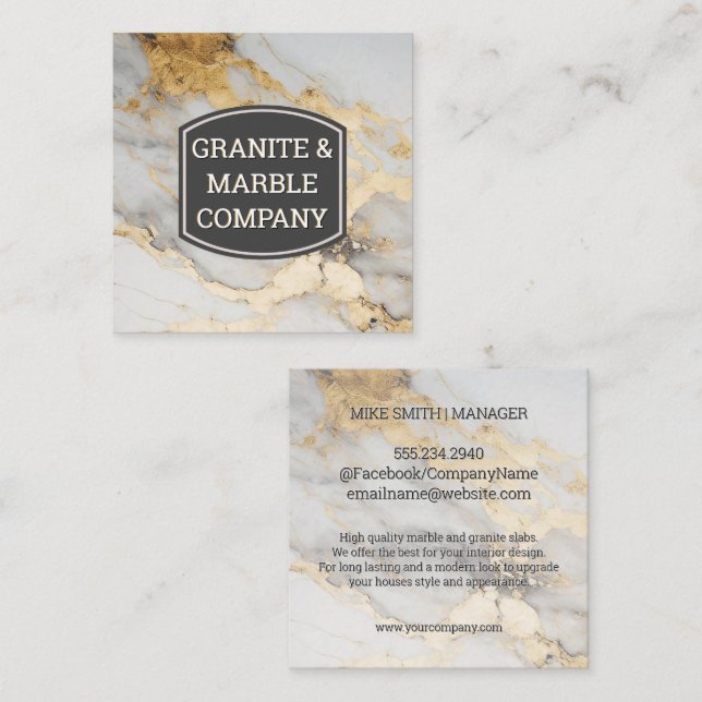 Tarjeta De Visita Cuadrada Marble Slab Gold White (Anverso / Reverso)