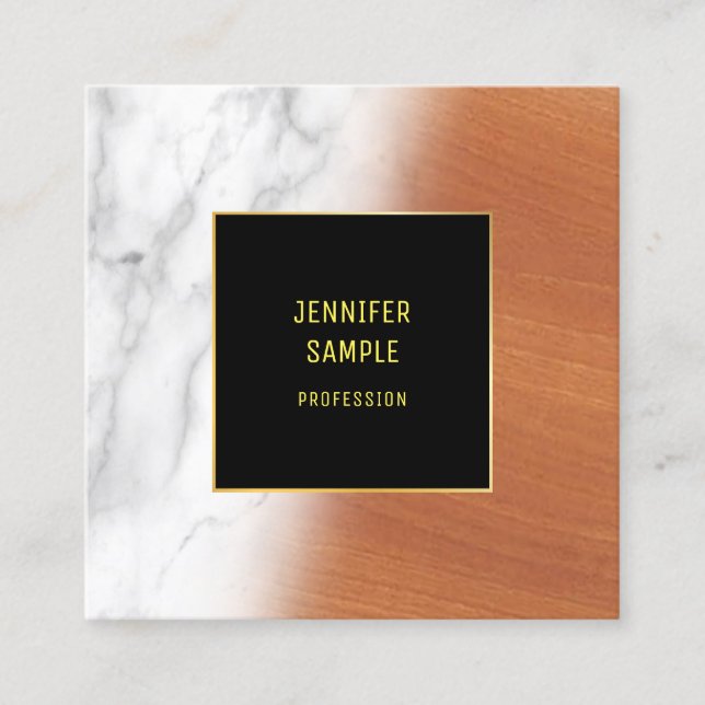 Tarjeta De Visita Cuadrada Marble Wood Black Gold Elegant Luxury Plain Guay (Anverso)