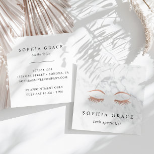 Tarjeta De Visita Cuadrada Marble y Rosa de azotes de oro y belleza de brotes