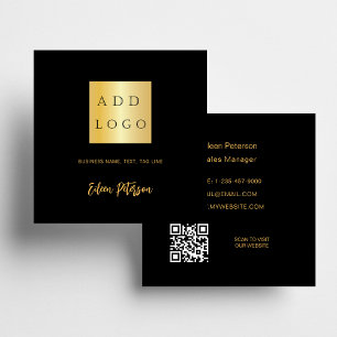 Tarjeta De Visita Cuadrada Marca de nombre en oro negro logotipo de código Qr