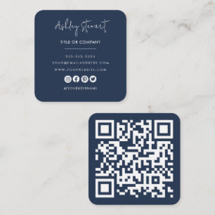 Tarjeta De Visita Cuadrada Marca profesional minimalista Código Qr Azul marin