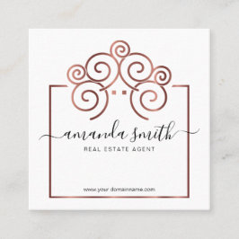 Tarjeta De Visita Cuadrada Marca Realtor con árbol en oro rosa