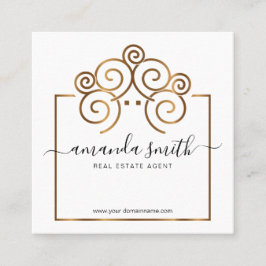 Tarjeta De Visita Cuadrada Marca Realtor con casa de árbol en oro