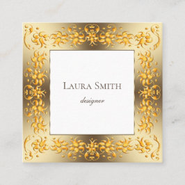Tarjeta De Visita Cuadrada Marco de oro floral retro