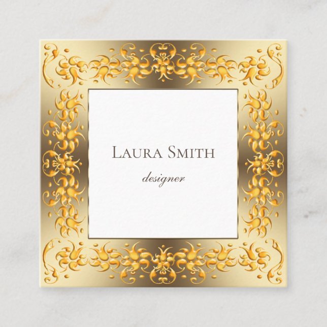 Tarjeta De Visita Cuadrada Marco de oro floral retro (Anverso)