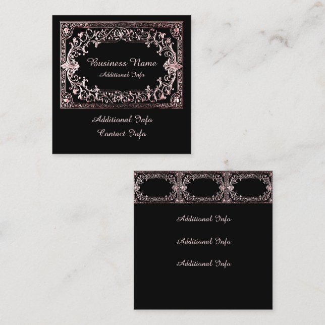 Tarjeta De Visita Cuadrada Marco de oro rosa ornamentado   (Anverso / Reverso)