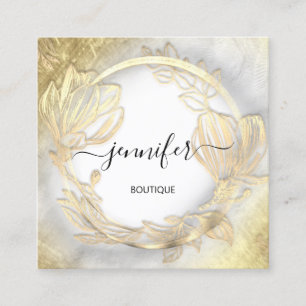 Tarjeta De Visita Cuadrada Marco floral Código QR Logotipo Tienda de gris dor