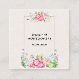 Tarjeta De Visita Cuadrada Marco floral de acuarela rosa moderno