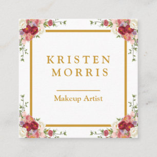 Tarjeta De Visita Cuadrada Marco floral rosado femenino elegante elegante del