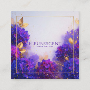 Tarjeta De Visita Cuadrada Marco geométrico floral dorado violeta elegante