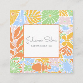Tarjeta De Visita Cuadrada Marco retro floral colorido
