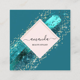 Tarjeta De Visita Cuadrada Marco Rosa profesional Logotipo de belleza dorada 