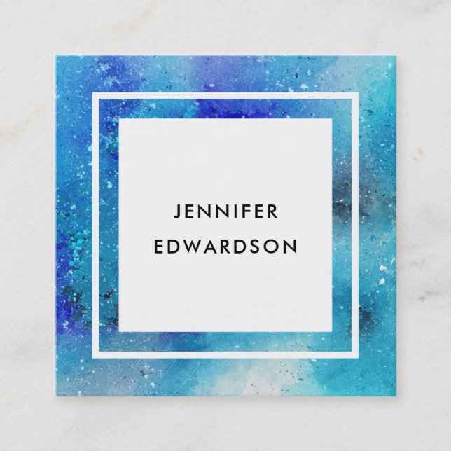 Tarjeta De Visita Cuadrada Marco verde azulado azul del blanco de la (Anverso)