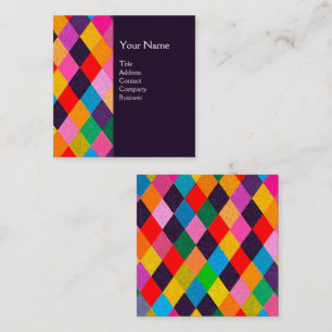 Tarjeta De Visita Cuadrada MARDI GRAS HARLEQUIN PATTERN Rhombi colorido