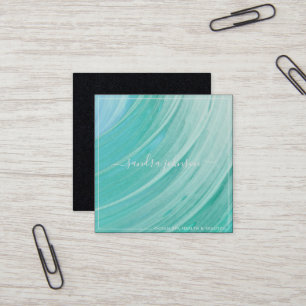 Tarjeta De Visita Cuadrada Mareas de vidrio marino Ocean Blue Watercolor Bu