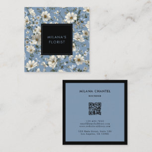 Tarjeta De Visita Cuadrada Margarita Azul Florista Moderna y Tendenciosa