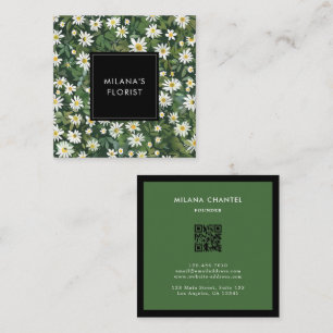 Tarjeta De Visita Cuadrada Margarita moderna boho floristería verde blanca