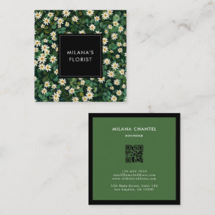 Tarjeta De Visita Cuadrada Margarita moderna boho floristería verde blanca