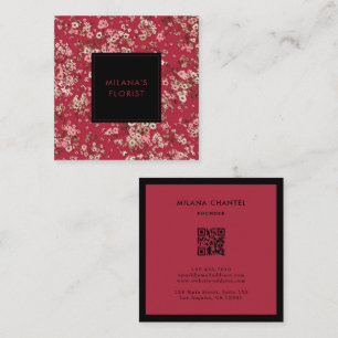 Tarjeta De Visita Cuadrada Margarita Roja Florista Moderna y Tendenciosa