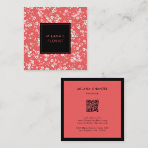 Tarjeta De Visita Cuadrada Margarita Roja Florista Moderna y Tendenciosa