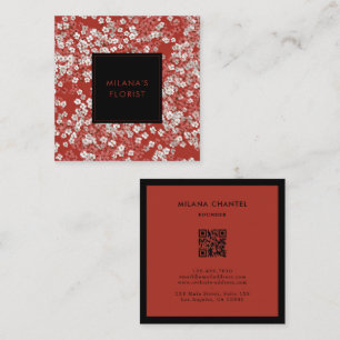 Tarjeta De Visita Cuadrada Margarita Roja Florista Moderna y Tendenciosa