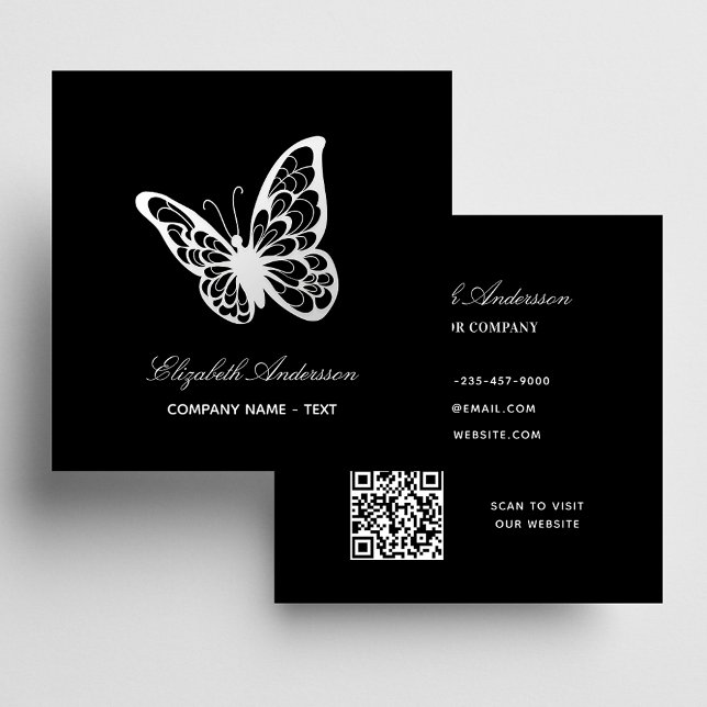Tarjeta De Visita Cuadrada Mariposa de código QR blanco negro (Subido por el creador)
