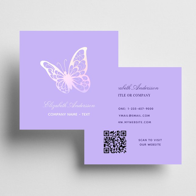 Tarjeta De Visita Cuadrada Mariposa de código QR de lavanda violeta (Subido por el creador)