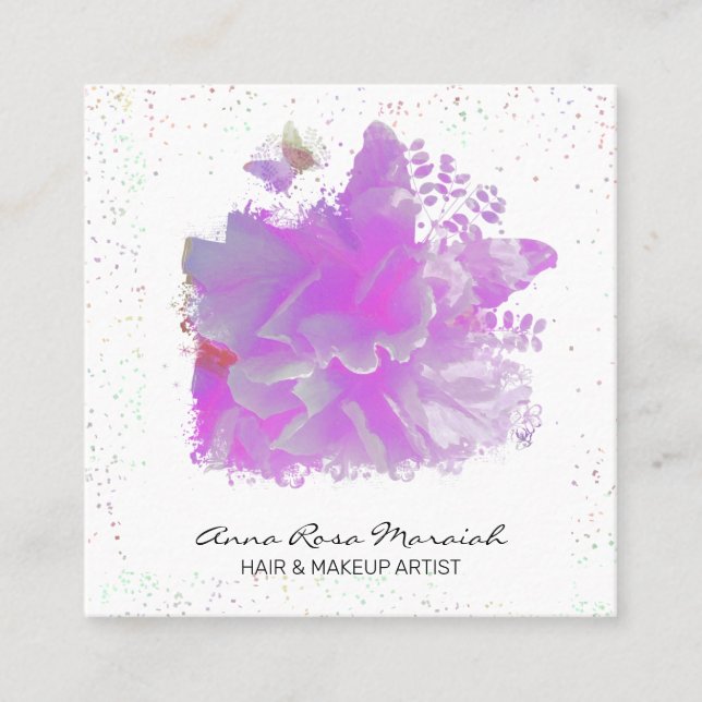 Tarjeta De Visita Cuadrada *~* Mariposa de pintura rosada Peony Art AR3 (Anverso)