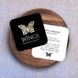 Tarjeta De Visita Cuadrada Mariposa dorada moderna negra