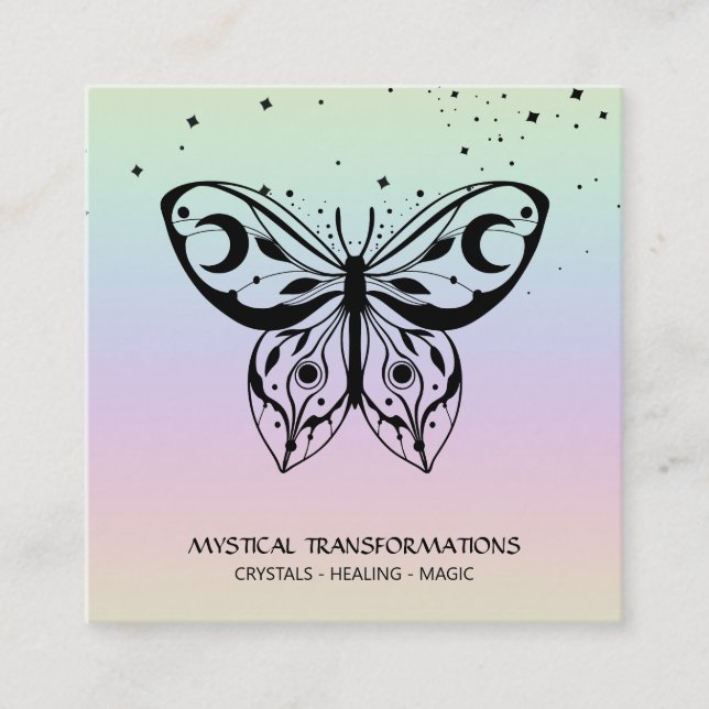 Tarjeta De Visita Cuadrada *~* Mariposa mariposa Boho Universo Arcoiris (Anverso)