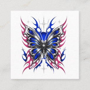Tarjeta De Visita Cuadrada Mariposa Metálica Azul Rosa Llama Alas – Gótico