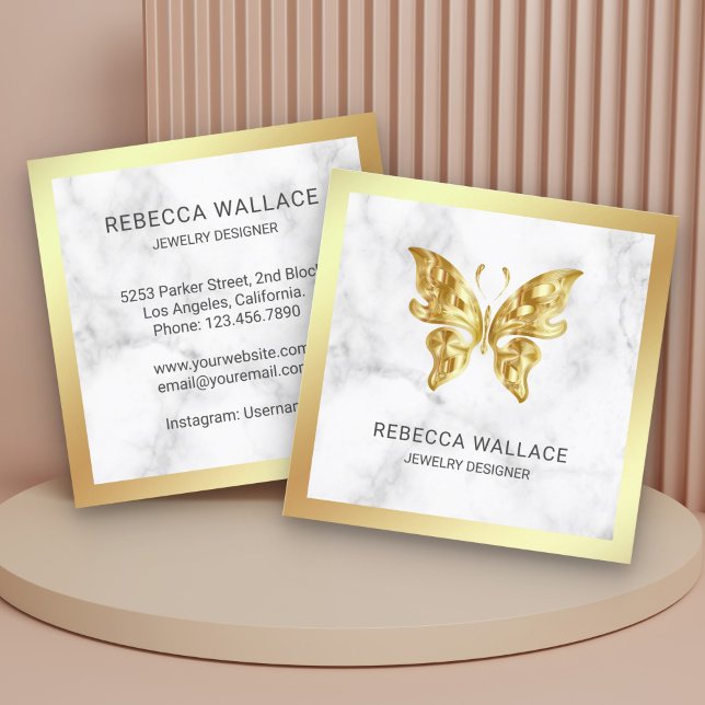 Tarjeta De Visita Cuadrada Mariposa moderna de Relieve metalizado dorado de m (Subido por el creador)