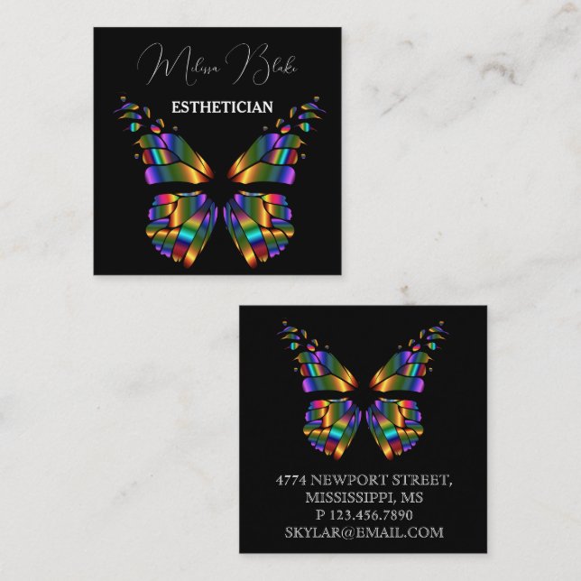 Tarjeta De Visita Cuadrada Mariposa negra elegante (Anverso / Reverso)