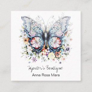 Tarjeta De Visita Cuadrada *~* Mariposa retro AP57 Boho QR Floral Soft